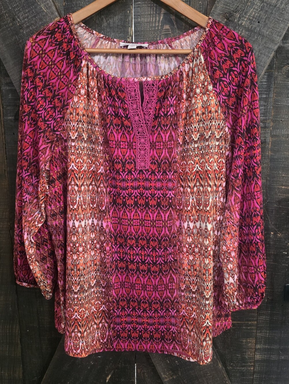 Women's 2X Pink Multi-Pattern Peasant Blouse
